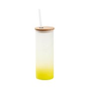 Velká sklenice matná s limetkově žlutým gradientem a bambusovým víčkem 500 ml s potiskem