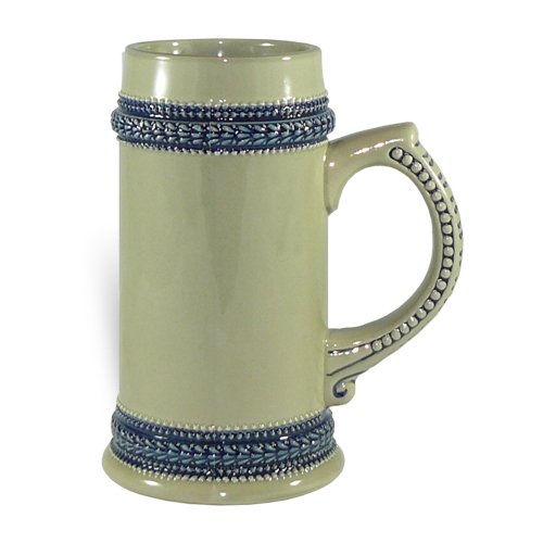 Keramický pivní krýgl šedý s modrými ornamenty 660 ml s potiskem - 1