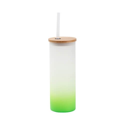 Velká sklenice matná se světle zeleným gradientem a bambusovým víčkem 500 ml s potiskem - 1