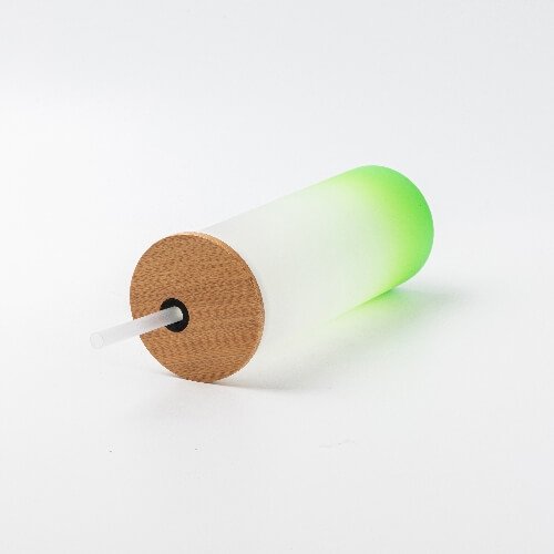 Velká sklenice matná se světle zeleným gradientem a bambusovým víčkem 500 ml s potiskem - 2