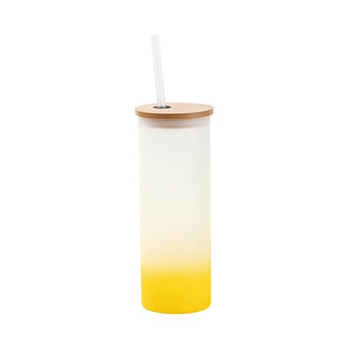 Velká sklenice matná se žlutým gradientem a bambusovým víčkem 500 ml s potiskem - 1