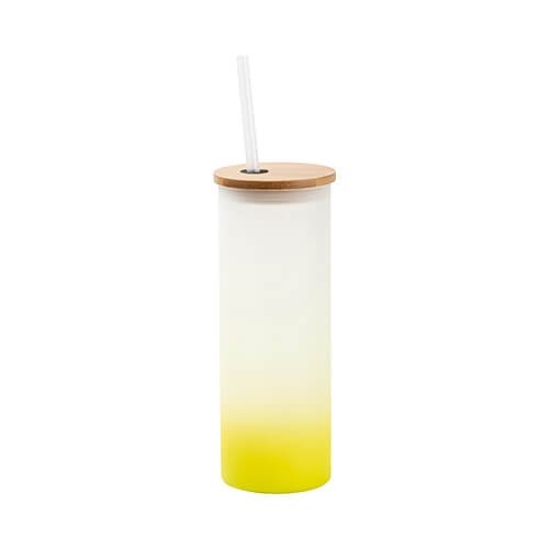 Velká sklenice matná s limetkově žlutým gradientem a bambusovým víčkem 500 ml s potiskem - 1