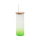 Velká sklenice matná se světle zeleným gradientem a bambusovým víčkem 500 ml s potiskem