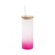 Velká sklenice matná s růžovým gradientem a bambusovým víčkem 500 ml s potiskem