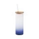 Velká sklenice matná s tmavě modrým gradientem a bambusovým víčkem 500 ml s potiskem